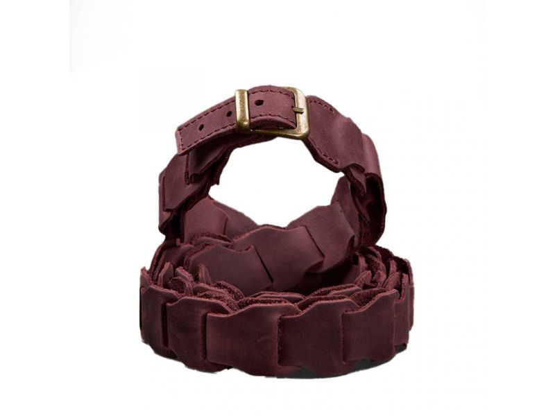 Женский кожаный бохо-ремень бордовый, фото 8