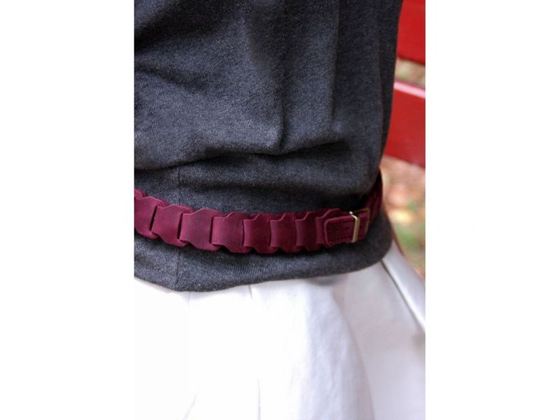 Женский кожаный бохо-ремень бордовый, фото 6