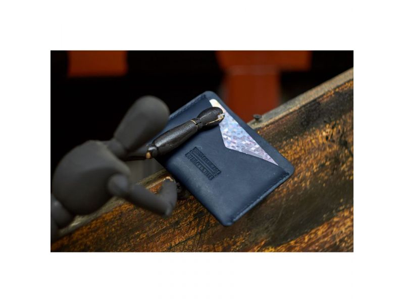 Кожаная визитница 5.0 синяя Crazy Horse, фото 5