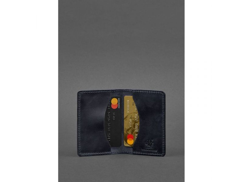 Кожаный кард-кейс (визитница) 6.0 синий Crazy Horse, фото 2