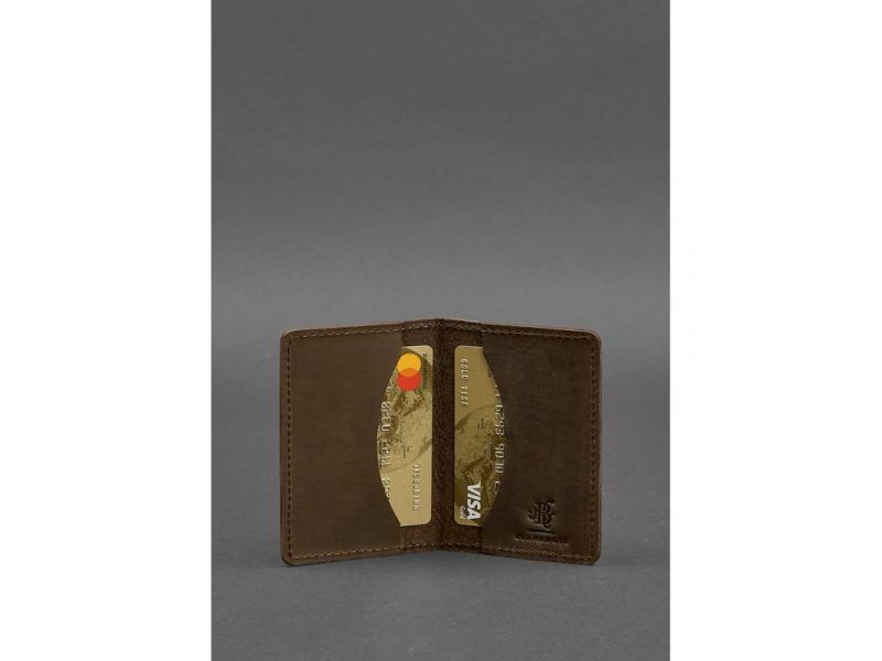 Мужской кожаный кард-кейс (визитница) 6.0 Карбон темно-коричневый Crazy Horse, фото 2