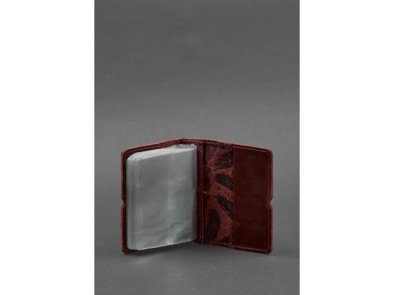 Женский кожаный кард-кейс 7.0 бордовый с перьями, фото 3