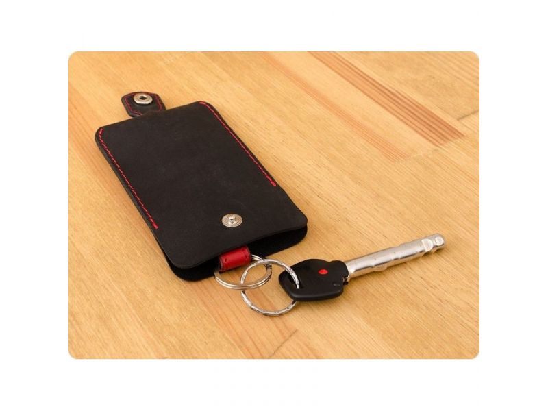 Кожаная ключница 1.0 черная с красным, фото 2