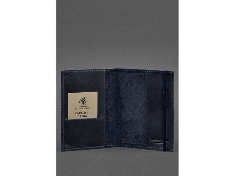 Кожаная обложка для паспорта 1.0 синяя Crazy Horse, фото 3