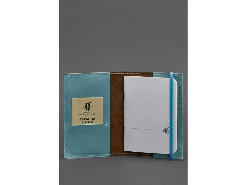 Кожаная обложка для паспорта 1.0 темно-коричневый Crazy Horse с бирюзовым, фото 2