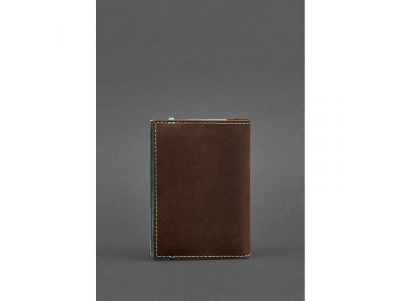 Кожаная обложка для паспорта 1.0 темно-коричневый Crazy Horse с бирюзовым, фото 4