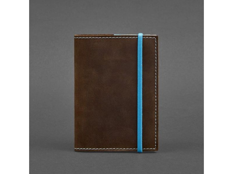 Кожаная обложка для паспорта 1.0 темно-коричневый Crazy Horse с бирюзовым, фото 5