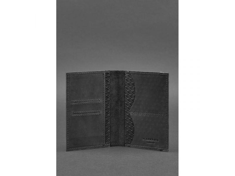 Кожаная обложка для паспорта 2.0 Карбон черная, фото 2