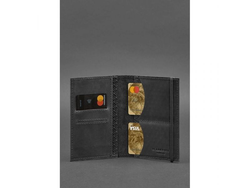 Кожаная обложка для паспорта 2.0 Карбон черная, фото 4