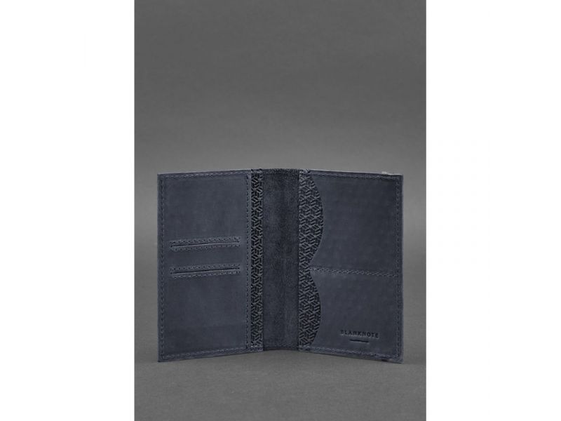 Кожаная обложка для паспорта 2.0 Карбон синяя, фото 2