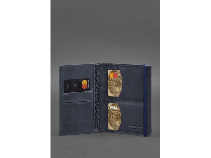 Кожаная обложка для паспорта 2.0 Карбон синяя, фото 4