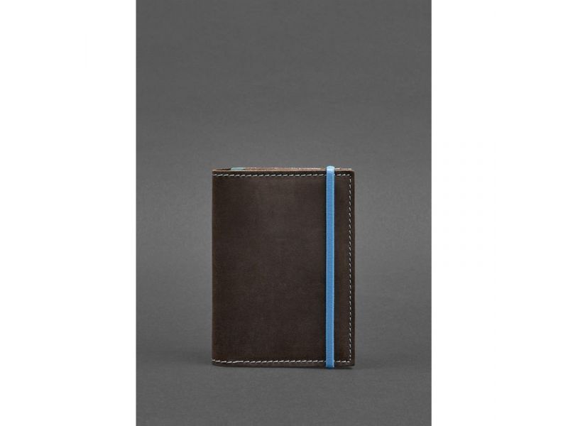 Кожаная обложка для паспорта 2.0 темно-коричневый Crazy Horse с бирюзовым, фото 1