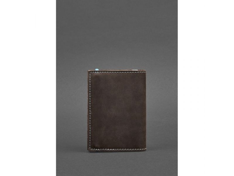 Кожаная обложка для паспорта 2.0 темно-коричневый Crazy Horse с бирюзовым, фото 5