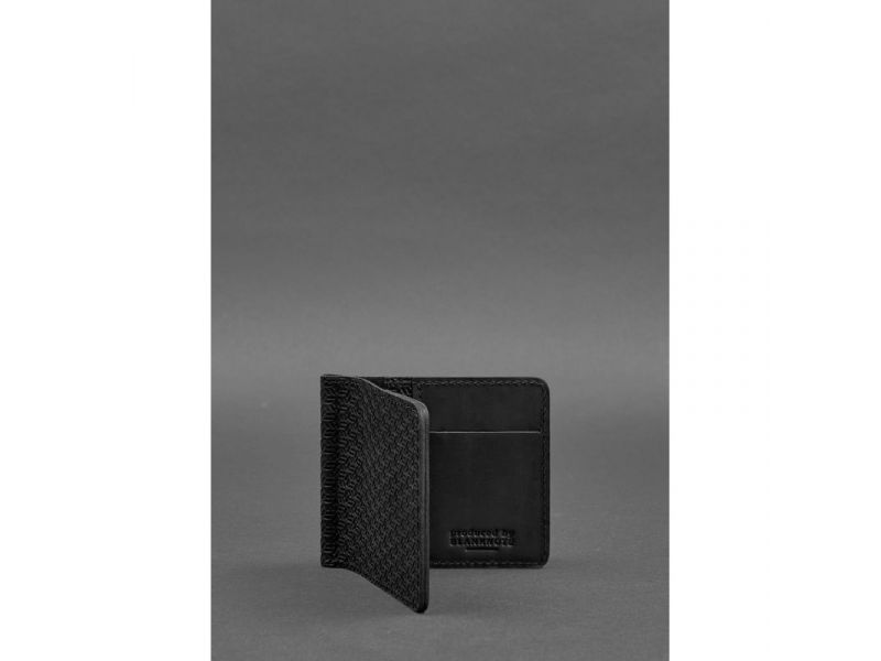 Мужское кожаное портмоне 1.0 зажим для денег черный Карбон, фото 2