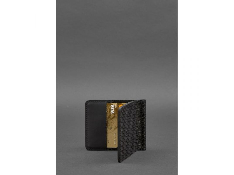 Мужское кожаное портмоне 1.0 зажим для денег черный Карбон, фото 4