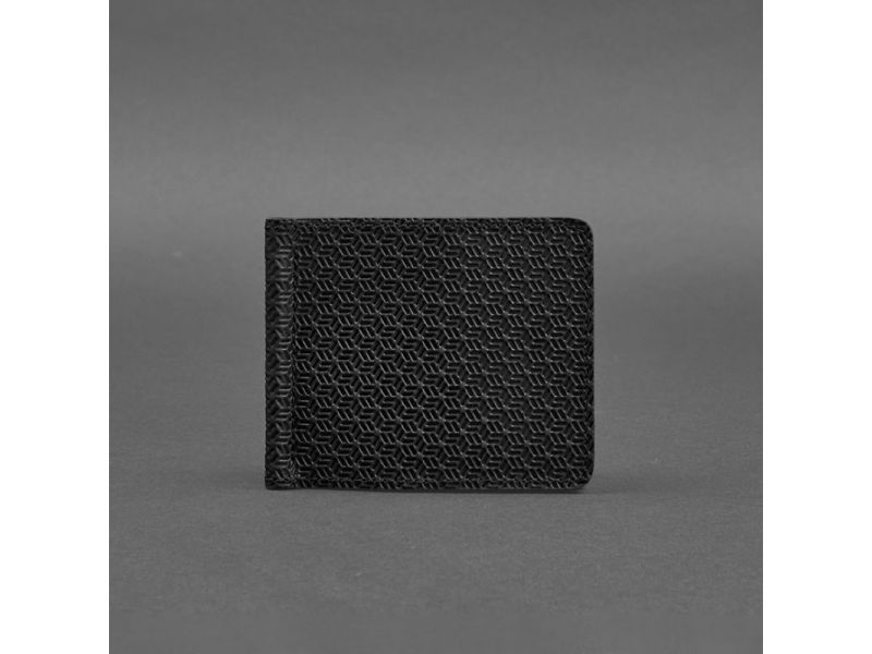 Мужское кожаное портмоне 1.0 зажим для денег черный Карбон, фото 5