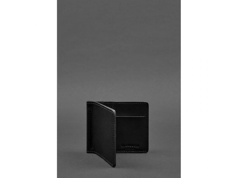 Мужское кожаное портмоне черное Краст 1.0 зажим для денег, фото 2