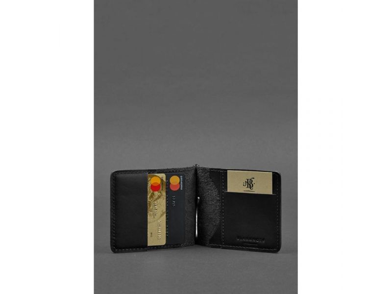 Мужское кожаное портмоне черное Краст 1.0 зажим для денег, фото 3