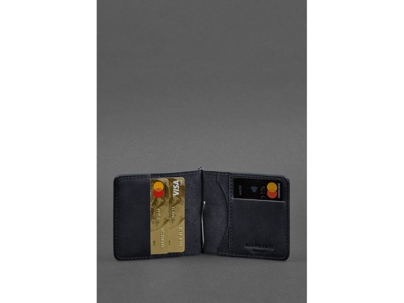 Мужское кожаное портмоне синее 1.0 зажим для денег, фото 3