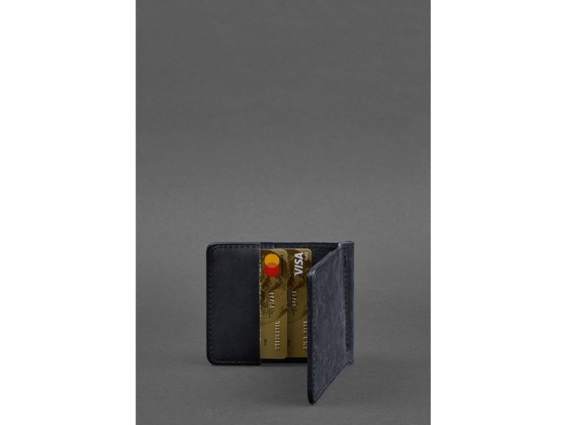 Мужское кожаное портмоне синее 1.0 зажим для денег, фото 4