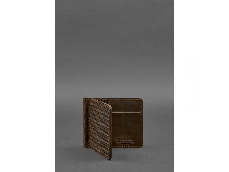 Мужское кожаное портмоне темно-коричневое 1.0 зажим для денег Карбон, фото 2