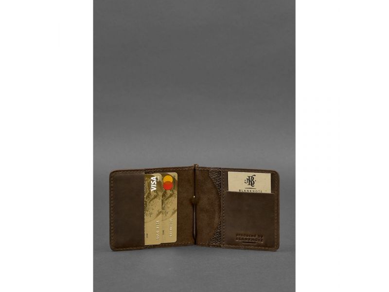 Мужское кожаное портмоне темно-коричневое 1.0 зажим для денег Карбон, фото 3