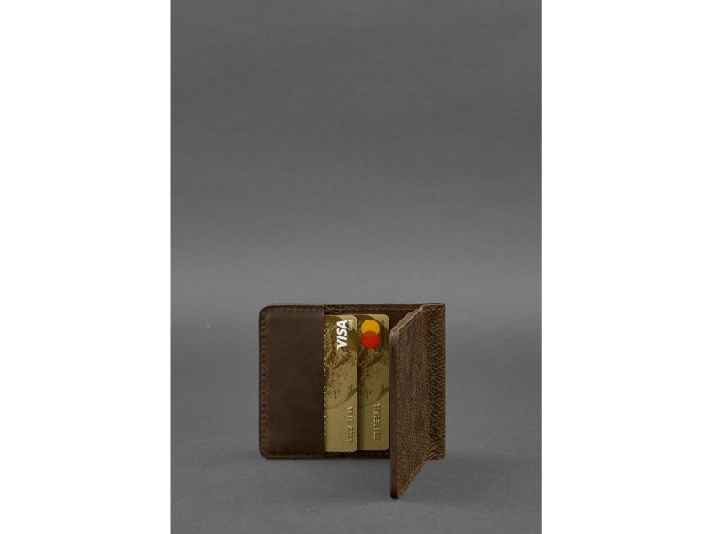 Мужское кожаное портмоне темно-коричневое 1.0 зажим для денег Карбон, фото 4