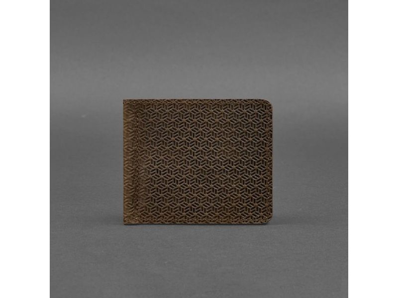 Мужское кожаное портмоне темно-коричневое 1.0 зажим для денег Карбон, фото 5