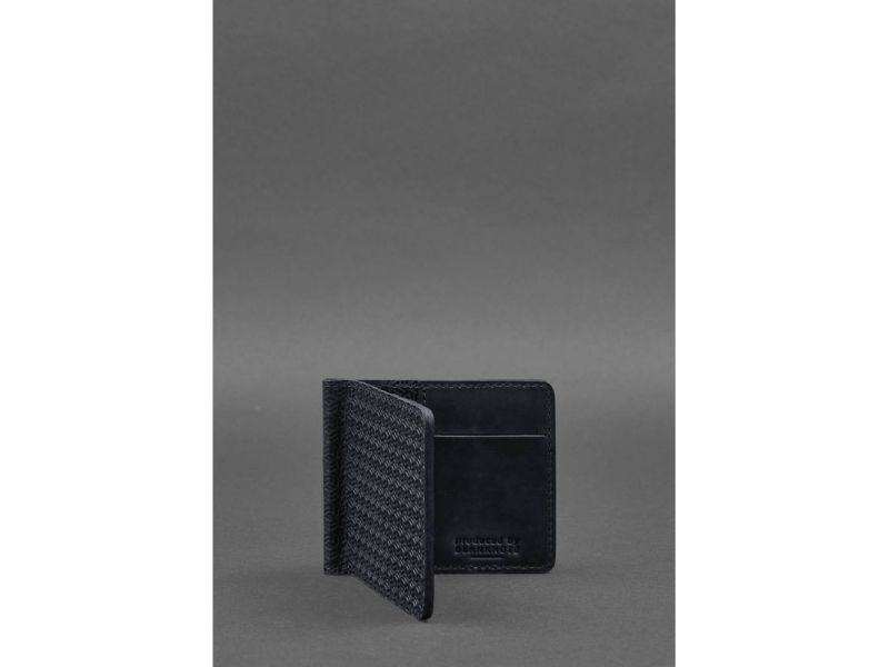 Мужское кожаное портмоне синее 1.0 зажим для денег Карбон, фото 2