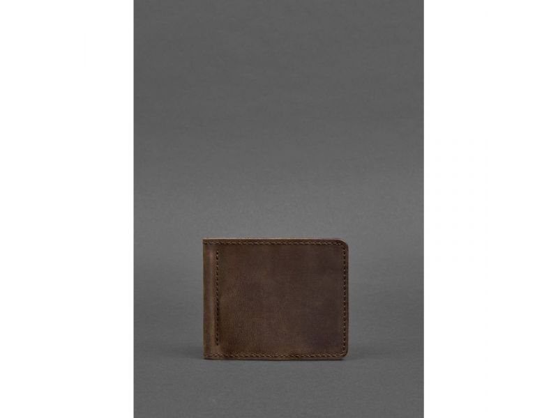 Мужское кожаное портмоне темно-коричневое 1.0 зажим для денег, фото 1