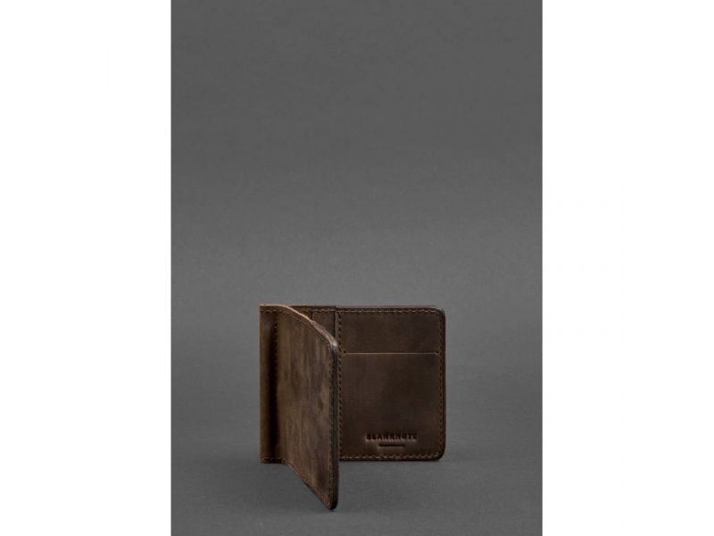 Мужское кожаное портмоне темно-коричневое 1.0 зажим для денег, фото 2