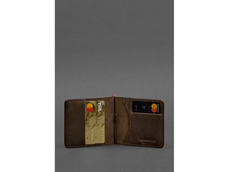 Мужское кожаное портмоне темно-коричневое 1.0 зажим для денег, фото 3