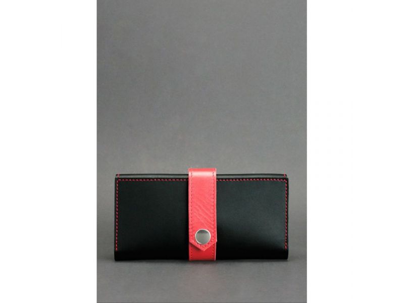 Кожаное женское портмоне 3.0 черное с красным, фото 1