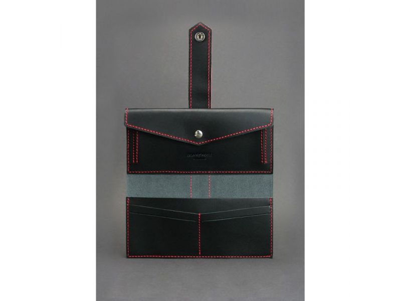 Кожаное женское портмоне 3.0 черное с красным, фото 2