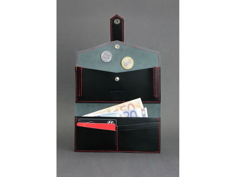 Кожаное женское портмоне 3.0 черное с красным, фото 3