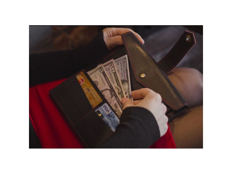 Кожаное женское портмоне 3.0 черное с красным, фото 7