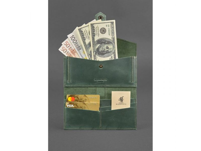 Кожаное женское портмоне 3.0 зеленое с коричневым, фото 2