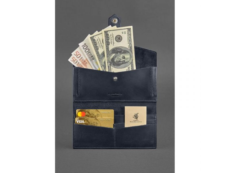 Кожаное портмоне 3.0 синее Crazy Horse, фото 2