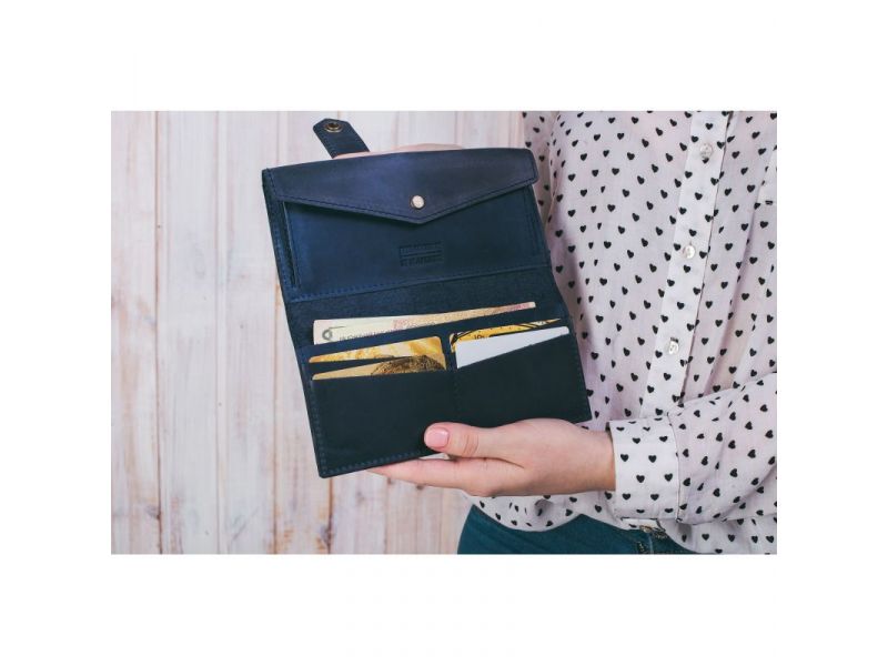 Кожаное портмоне 3.0 синее Crazy Horse, фото 6