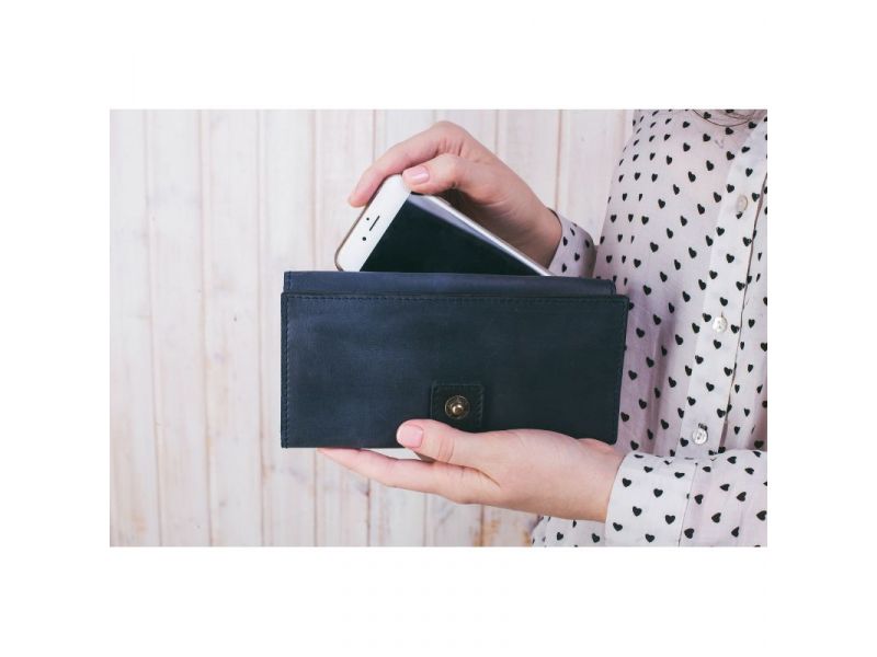 Кожаное портмоне 3.0 синее Crazy Horse, фото 5