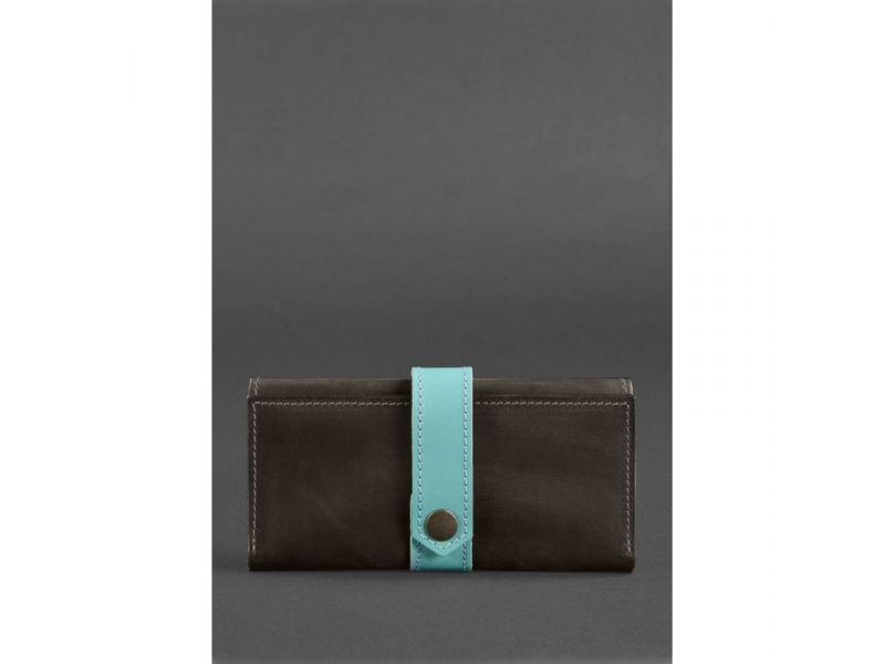 Кожаное женское портмоне 3.0 темно-коричневое с бирюзовым, фото 1