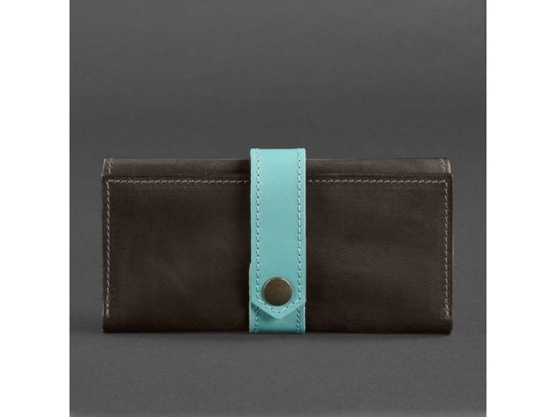 Кожаное женское портмоне 3.0 темно-коричневое с бирюзовым, фото 5