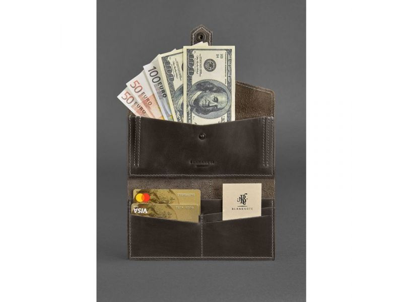 Кожаное женское портмоне 3.0 темно-коричневое с бирюзовым, фото 2