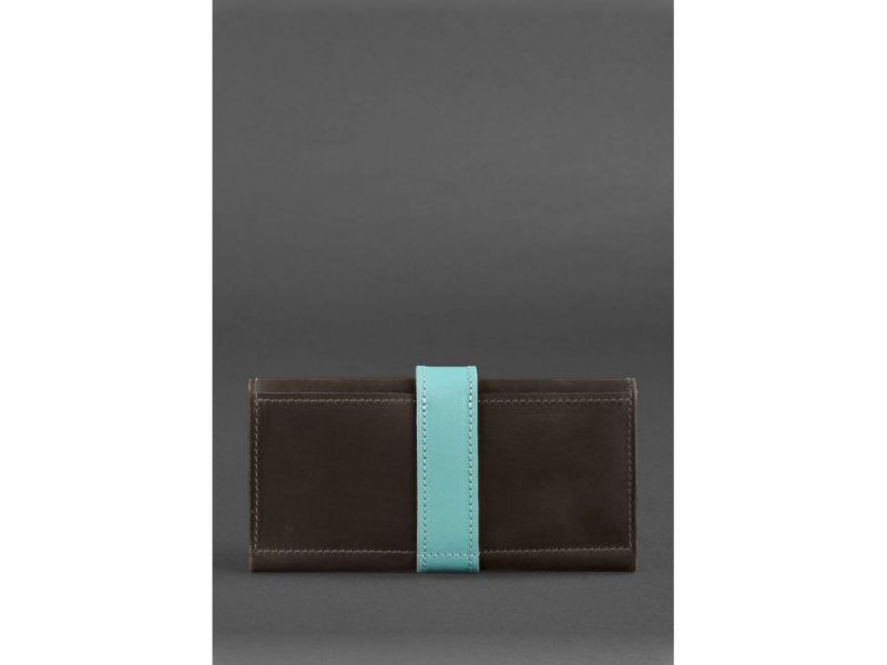 Кожаное женское портмоне 3.0 темно-коричневое с бирюзовым, фото 4