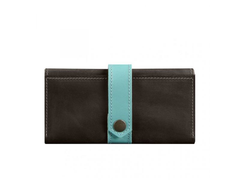 Кожаное женское портмоне 3.0 темно-коричневое с бирюзовым, фото 6