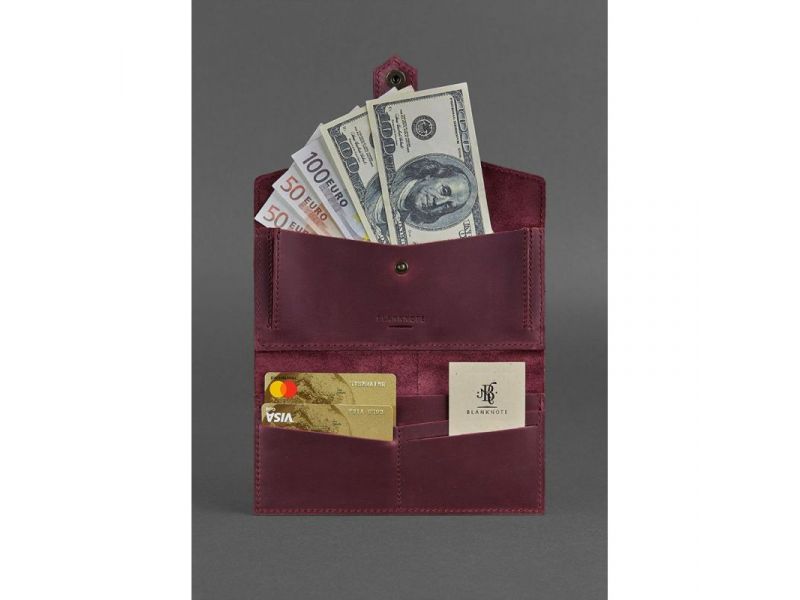 Кожаное женское портмоне 3.0 бордовое Crazy Horse, фото 2