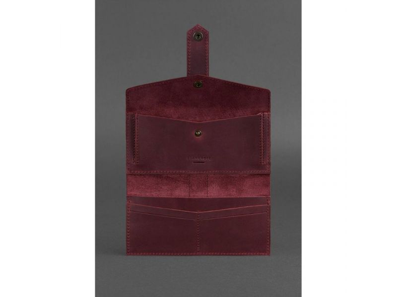 Кожаное женское портмоне 3.0 бордовое Crazy Horse, фото 3