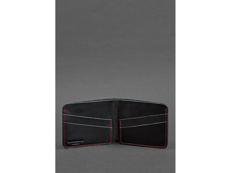 Кожаное портмоне 4.1 (4 кармана) черное с красной нитью, фото 4