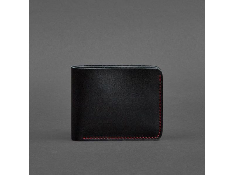 Кожаное портмоне 4.1 (4 кармана) черное с красной нитью, фото 5