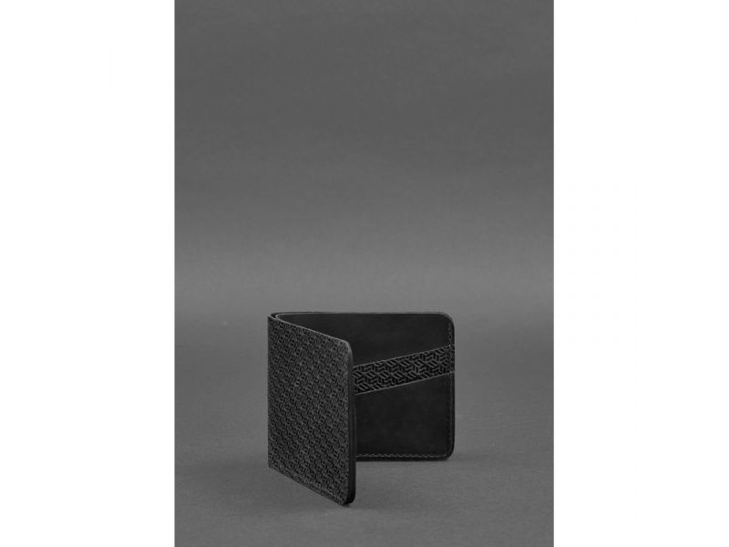 Мужское кожаное портмоне 4.1 (4 кармана) черное Карбон, фото 3